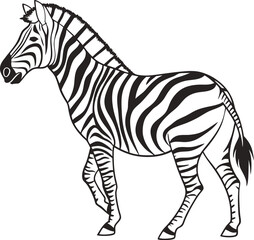 Black and White Zebra Illustration in Side Profile | 
Detailed Standing Zebra Line Art for Print and Design | Minimalist Zebra Drawing with Bold Stripe Patterns