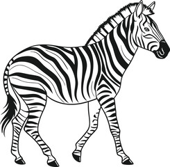 Black and White Zebra Illustration in Side Profile | 
Detailed Standing Zebra Line Art for Print and Design | Minimalist Zebra Drawing with Bold Stripe Patterns