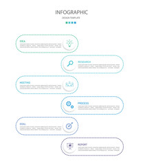 Business infographics line process with template with icons and 6 options or steps.infographics of business,idea,research,meeting,process,goal,report.for infographics design template