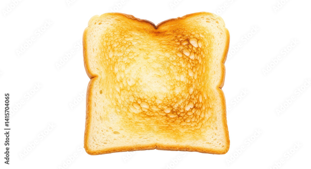 Poster a single slice of golden brown toast isolated on a black background in a studio shot close up view