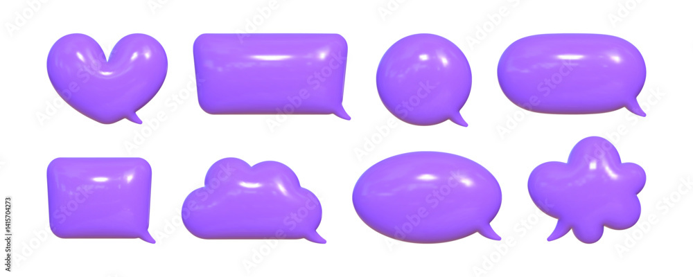 Poster inflated 3d speech bubbles with a reflective texture in various shapes and sizes create a vibrant di