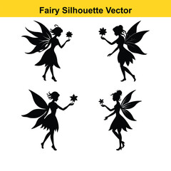 A colorful vector set features fairy silhouettes, a beautiful insect collection for spring nature designs.