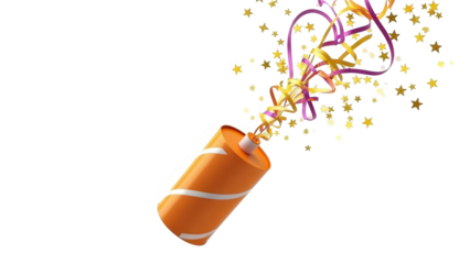 Orange party popper confetti isolated over png transparent background
