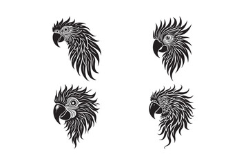 Tribal Parrot Head Vector Art Set Stylized Bird Tattoo Illustrations