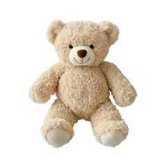 Obraz premium Soft Plush Teddy Bear Sitting on White Background, Perfect for Children's Playtime