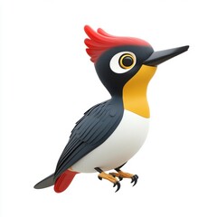 Naklejka premium Woodpecker animal 3d rendering isolated on white background. Cartoon plastic style icon 
