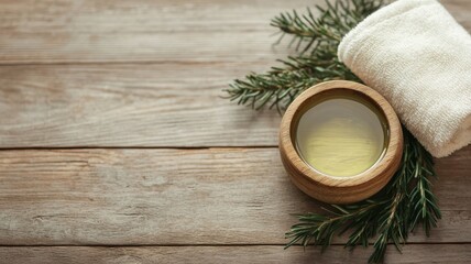 Fototapeta premium Global wellness day with healing and health concept. Relaxing spa scene with a towel and essential oil.