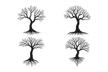 Stylized Bare Tree Silhouette Vector Art Leafless Nature Roots Clipart