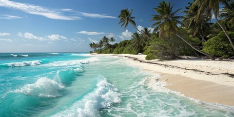 Tropical Beach Scene Turquoise Waves, Palm Trees, White Sand, Landscape Photography Beach Photography, Tropical Paradise