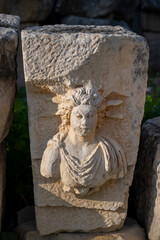Ruins Myra Ancient City in Demre to Antalya, archaeology landmarks of Turkey. Remains of theatre in Myra, Greco-Roman ancient city in Antalya, Turkey.