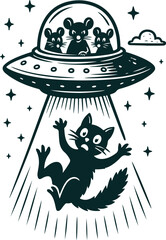 funny illustration mice in UFO kidnap cat vector © Dmytro