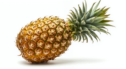 Ripe pineapple with green leaves on a white background studio shot