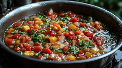 Fresh vegetables blend harmoniously in a pot, creating a comforting aroma and warmth