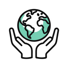 Holding hand Earth Icon. Eco Support Vector Line Icon.  Ideal for logos, apps, branding, educational or global awareness projects