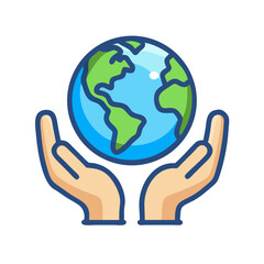 Holding hand Earth Icon. Eco Support Vector Line Icon.  Ideal for logos, apps, branding, educational or global awareness projects