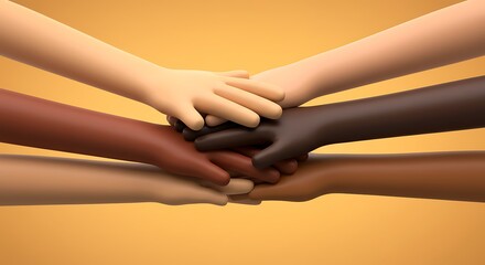 Diverse Hands Stacking Together in Unity and Teamwork