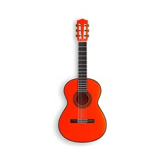 Obraz premium Bright Orange Acoustic Guitar Isolated on a White Background for Music Illustrations