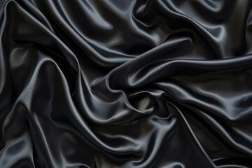 Fototapeta premium A close-up of a black fabric draped in soft folds, Construct an artwork that showcases the matte and velvety look of black satin