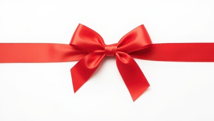 Red Satin Ribbon Bow on White Background