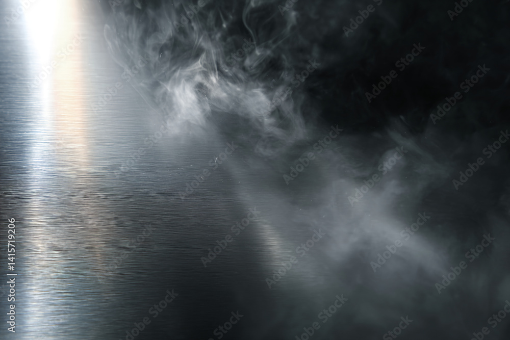 Poster Metallic textured surface with smoky overlay, creating a dramatic and mysterious atmosphere, ideal for product showcase or abstract design