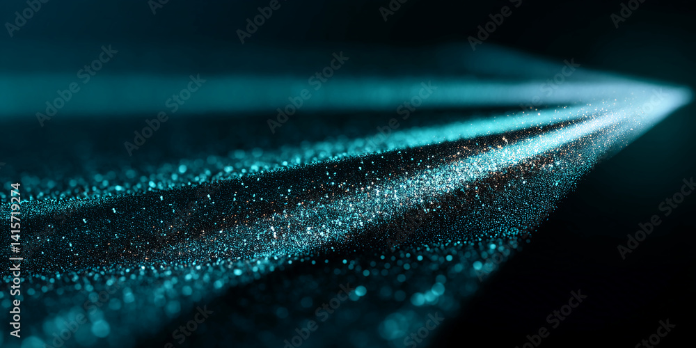 Poster teal glitter texture, flowing in waves creating a dynamic, abstract design suitable for digital back