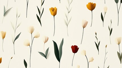 Colorful Floral Pattern with Various Shapes and Colors on Light Background