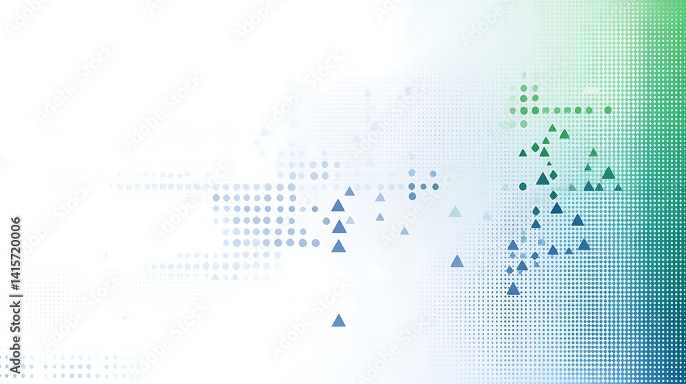Poster abstract blue and green geometric background with dots and triangles for design use