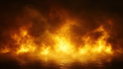 Fototapeta premium Blazing inferno engulfs the space, casting an orange glow and igniting shadows everywhere