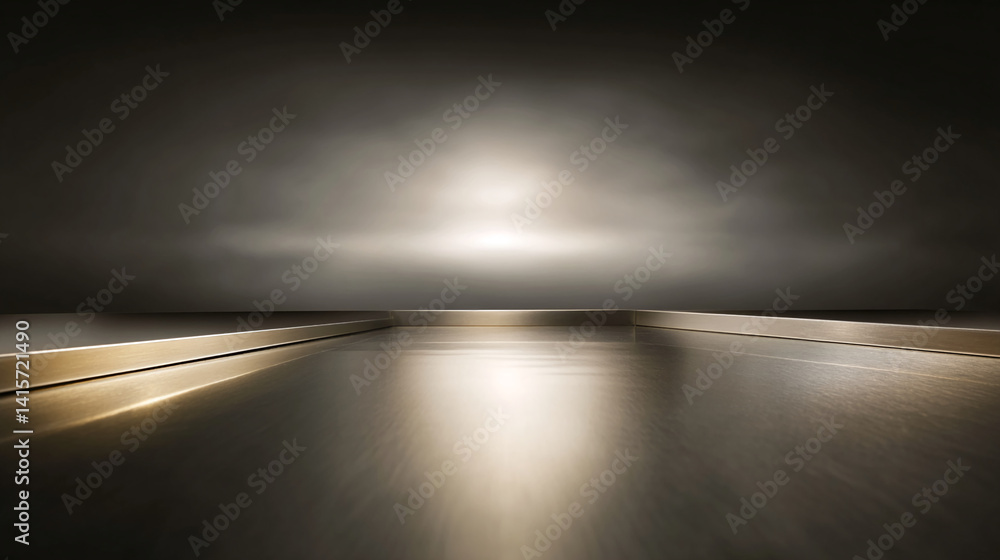Poster Metallic platform with subtle light, creating a clean and minimalist display, ideal for product showcases or presentations, offering a blank space for text or logo