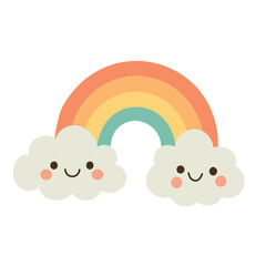 Colorful pastel rainbow with happy clouds, perfect for cheerful kids graphics, sky illustrations, and bright decorative weather elements.