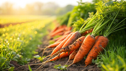 Carrot harvesting in the garden blue sky in Natural background