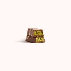 Dubai chocolate bar with pistachio and kunafa filling isolated on white