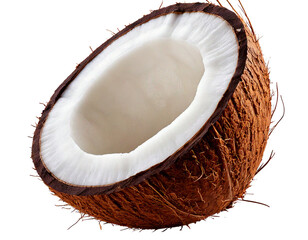 Fresh Half Coconut Isolated – Tropical Fruit Image High-quality and High-Resolution Close-up Picture isolated PNG or JPEG Background Generated By AI

