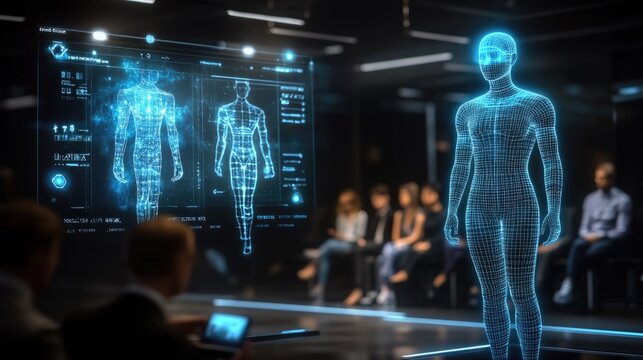 Holographic human model presentation in technology conference