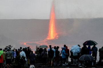 Lava eruption from Halemaumau crater at Kilauea volcano Hawaii
