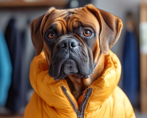 Obraz premium Stylish Canine in Cozy Winter Wear, Adorable Dog in Jacket, Comfortable Pet Fashion Trend