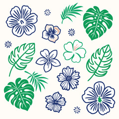 Tropical Floral and Leaf Pattern Design Elements