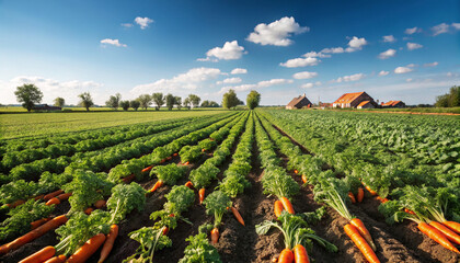Carrots in Field blue sky in Natural wide shot © Sabbir Digital