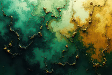 Mesmerizing Ink in Water: Gold & Dark Sea Green Dance in Experimental Photography