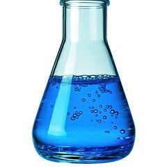 Bright blue liquid bubbles in a flask, showing an intriguing chemical reaction