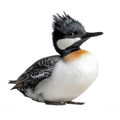 Close up portrait of a hooded merganser waterfowl bird on a black background on transparent background