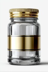 Professional glass jar with gold lid and label  