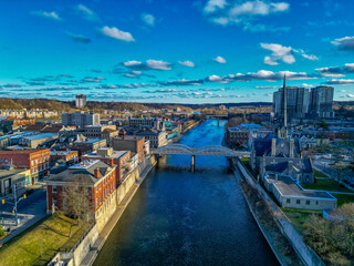 Aerial view of downtown Cambridge, Ontario a south western area outside on Toronoto Canada in the Kitchener-Waterloo Region