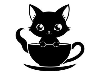 Cute Kitten Inside a Tea Cup Silhouette Vector | Adorable Kitten SVG Icon