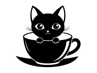 Cute Kitten Inside a Tea Cup Silhouette Vector | Adorable Kitten SVG Icon
