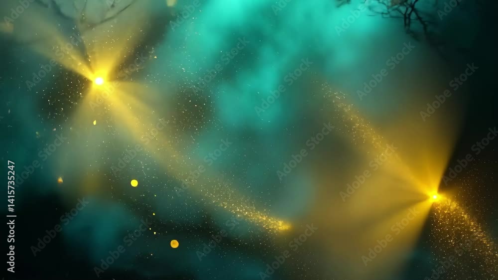 Poster Elegant abstract motion background with golden bokeh particles dissolving in ethereal atmosphere, Abstract motion background bokeh golden particles effect video