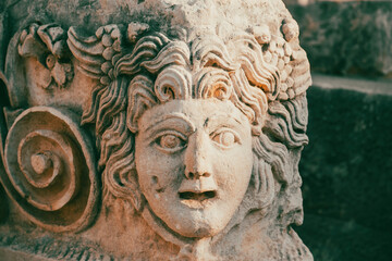Ruins Myra Ancient City in Demre to Antalya, archaeology landmarks of Turkey. Remains of theatre in Myra, Greco-Roman ancient city in Antalya, Turkey.
