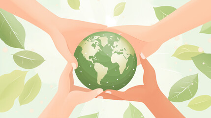 Diverse human hands gently cradle a green globe adorned with a map, symbolizing unity and care Generative AI