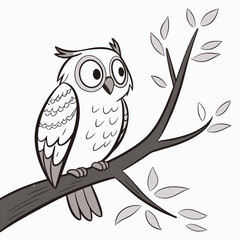 Obraz premium Minimal one-line owl illustration with wide eyes, perched on a branch – clean, simple, and elegant line art.