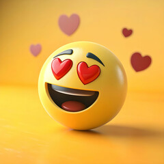 cute 3d yellow emoji with red heart eyes laughing